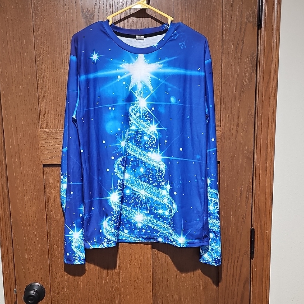 Blue Christmas Tree Long Sleeve Shirt